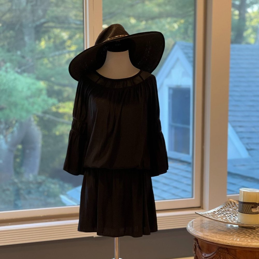 Ramy Brook Black Mini Dress Shirred Waist